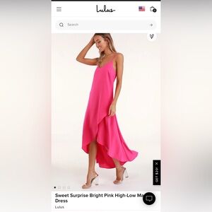 Lulu’s Sweet Surprise Bright Pink High-Low Maxi Dress (new w tag attached)